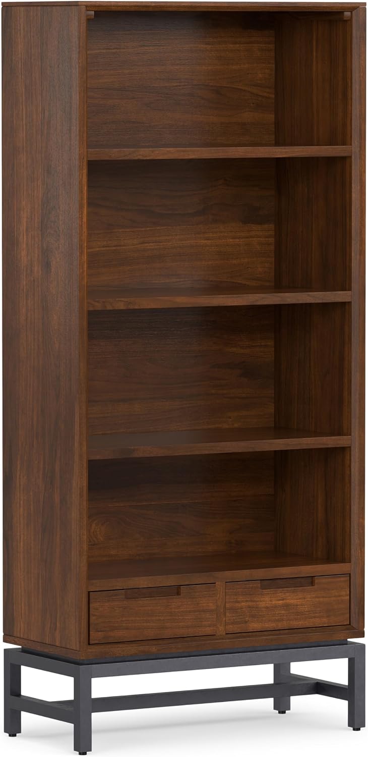SIMPLIHOME Banting 66" Tall Walnut Veneer 4-Shelf Bookcase