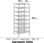 Regal Altair 24" Deep x 30" Wide x 74" Height Wire Shelving Kit | 8-Tier | NSF - Image 3