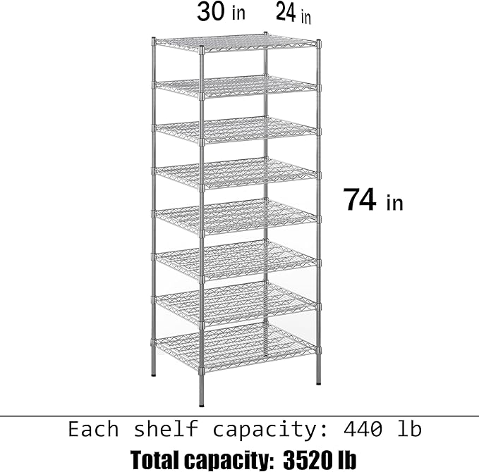 Regal Altair 24" Deep x 30" Wide x 74" Height Wire Shelving Kit | 8-Tier | NSF - Image 3