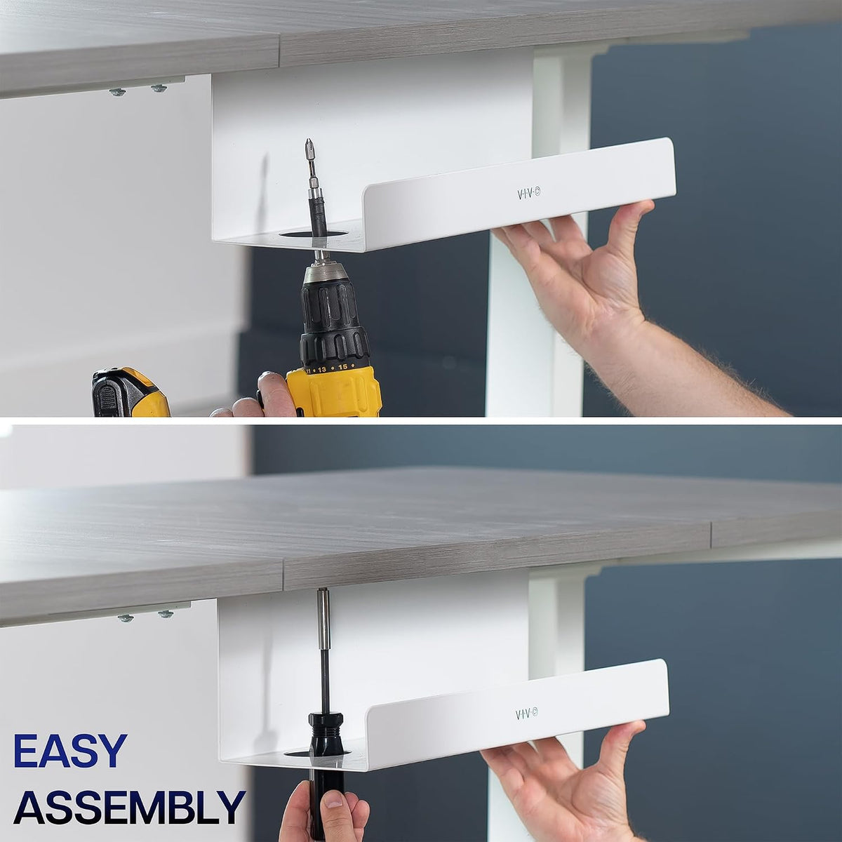 VIVO 2 Pack White 17 inch Extra Deep Cable Management Tray, DESK-AC16-2CW