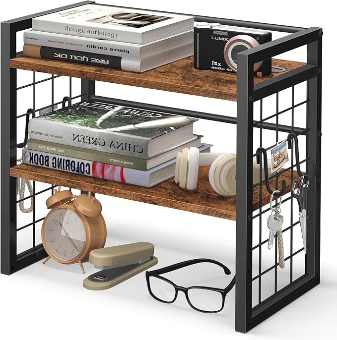 ELITEROO Desktop Shelf Organizer, 2 Tier Wood Desk Bookshelf, Desk Top Storage by ELITEROO