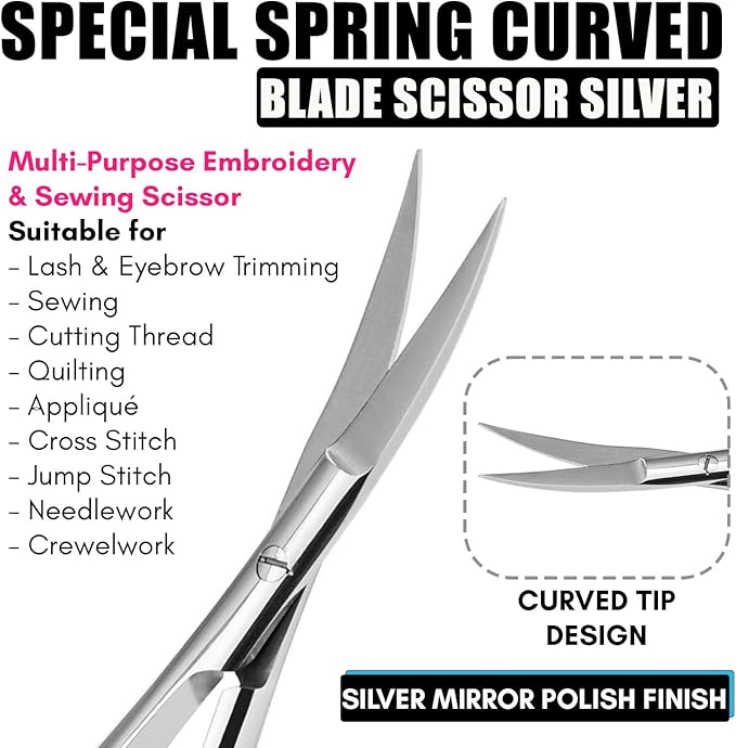 Cross Edge Curved Spring Scissors 5 Inch Stainless Steel Precision Eyebrow & - Image 2