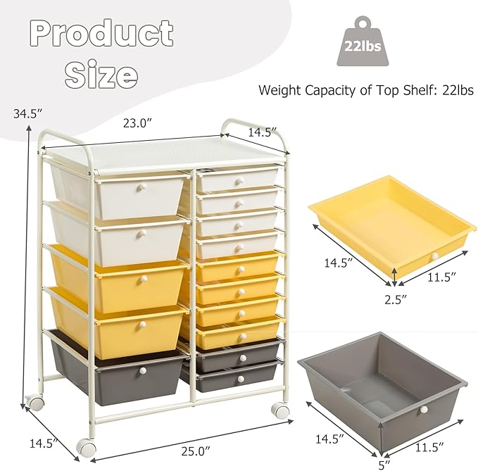 GLACER 15 Drawers Rolling Cart, Storage Cart - Image 3