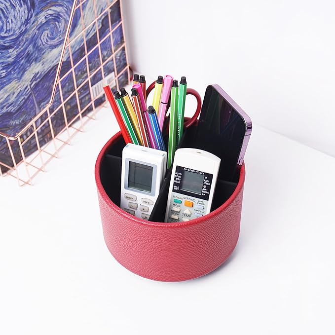 Hennaja Round Leather Art Supply Organizer, Remote Control Holder, 360 Degree - Image 6