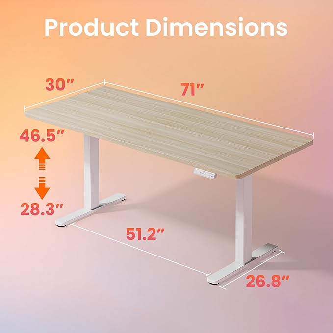 HUANUO 71 x 30 inch Electric Standing Desk Adjustable Height, 4 Memory Height - Image 3