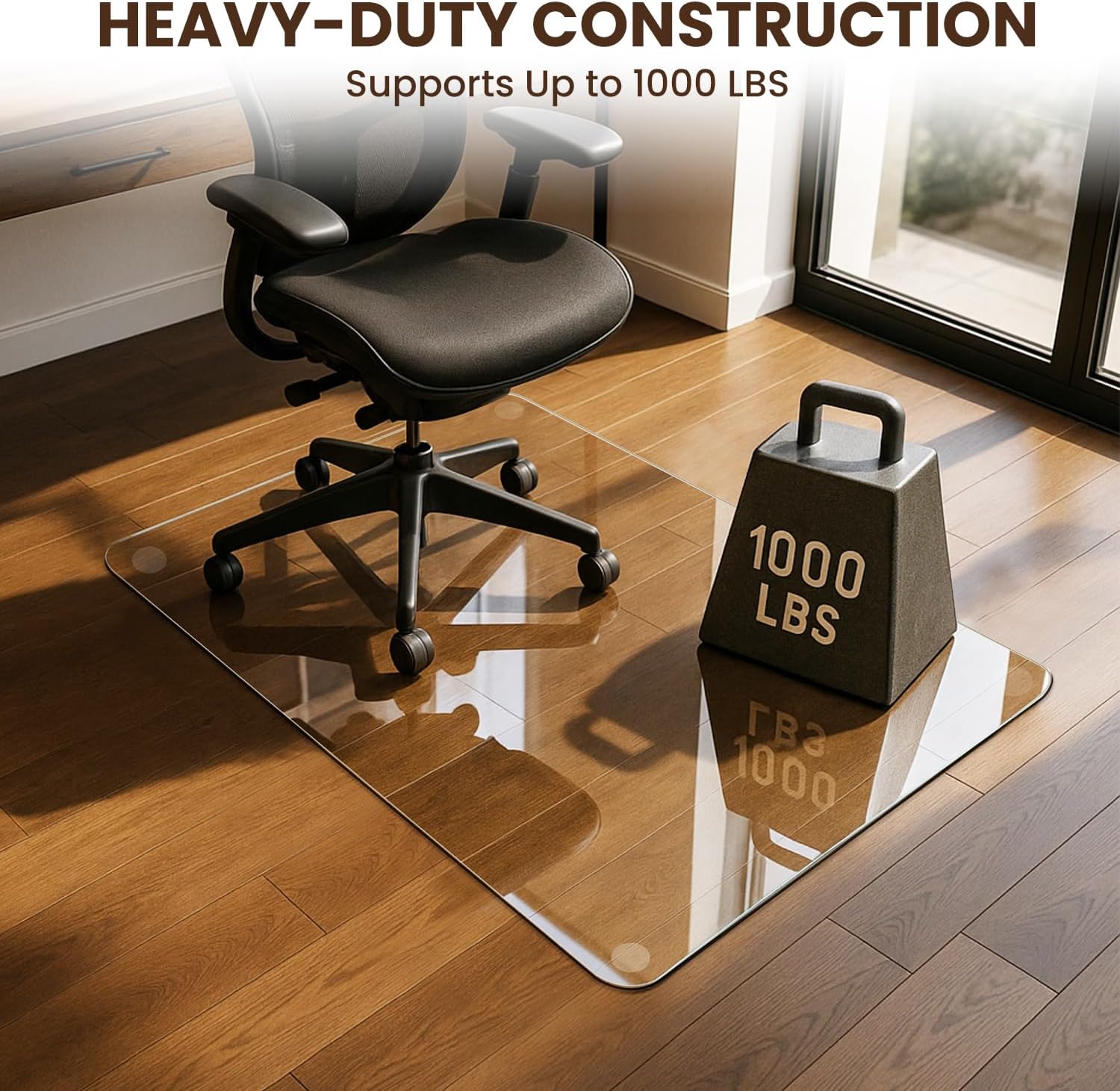 VASUHOME Heavy-Duty Tempered Glass Chair Mat, 31 x 48 Inch Large Office Floor Mat for Carpet or Hardwood Floors, 1/5" Thick with 12 Anti-Slip Pads