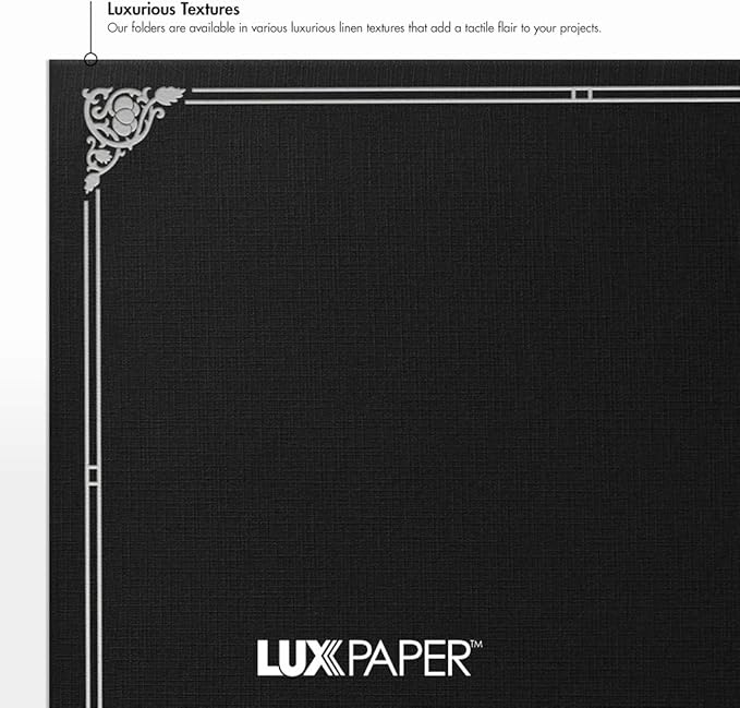 LUXPaper 9.5" x 12" Certificate Holders | Black Linen | Embossed Silver Foil - Image 6