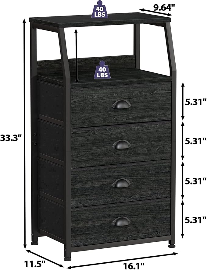 Furnulem Tall 4 Drawers Dresser, Vertical Storage Tower Black Dresser - Image 3