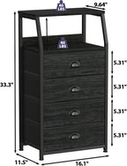 Furnulem Tall 4 Drawers Dresser, Vertical Storage Tower Black Dresser - Image 3