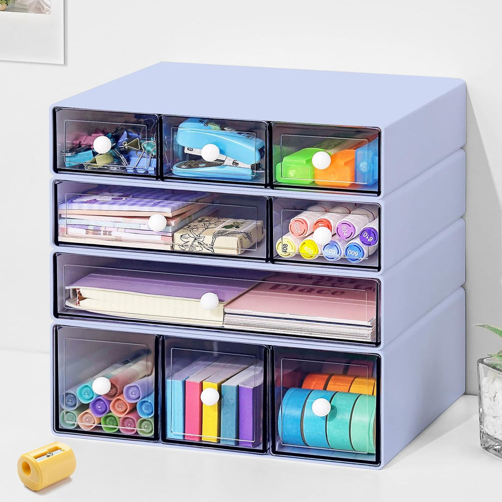 desk organizer with 9 drawers, 4 tier plastic, main product view