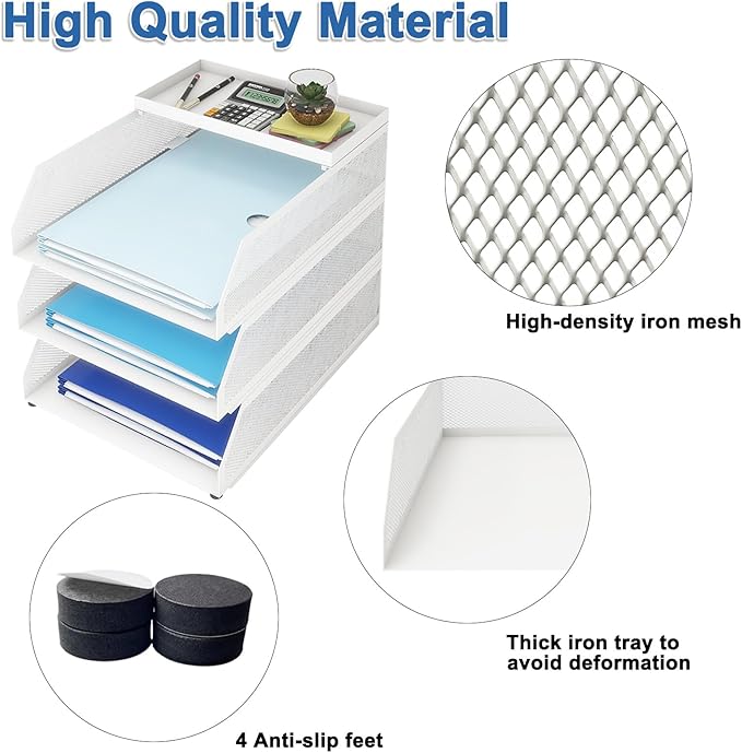 Natwind 3-Tier Stackable Paper Tray, Metal Mesh Desktop Organizer, Paper Sorter - Image 3