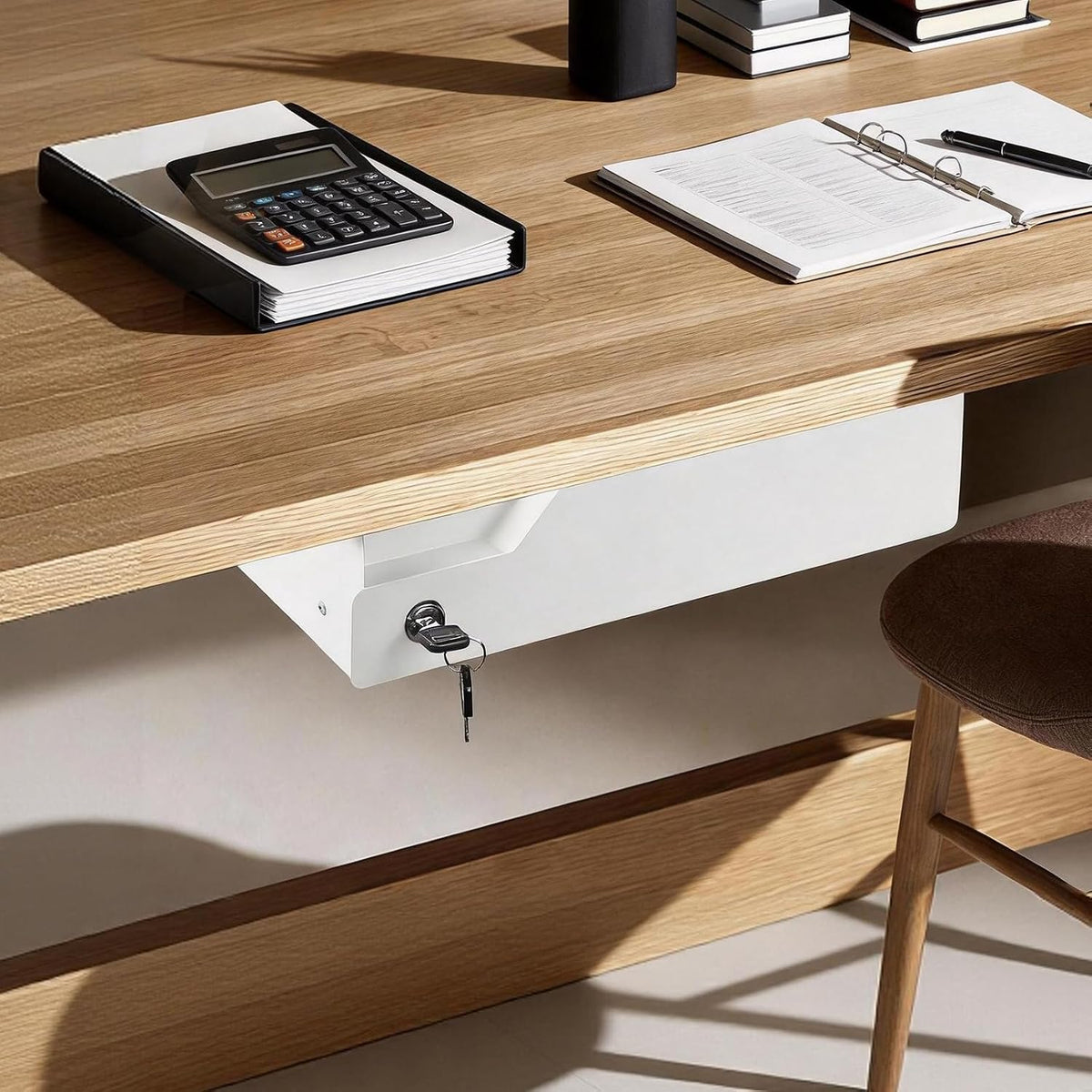 Under Desk Drawer Storage with Lock, Metal Undermount Table Drawer, Ball Bear...