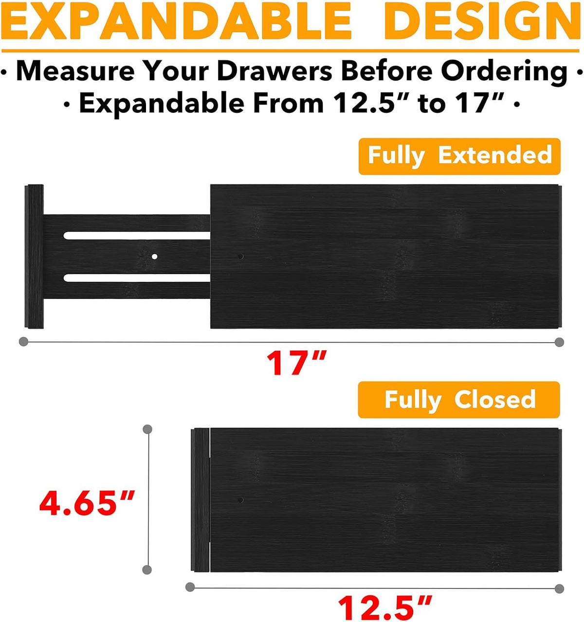 SpaceAid Bamboo 4 Pack Dresser Drawer Dividers, 4.65“ High Adjustable 12.5“-1...