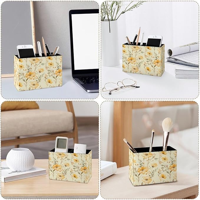 Famame Yellow Flowers Small Leaves Pencil Holder - Image 4