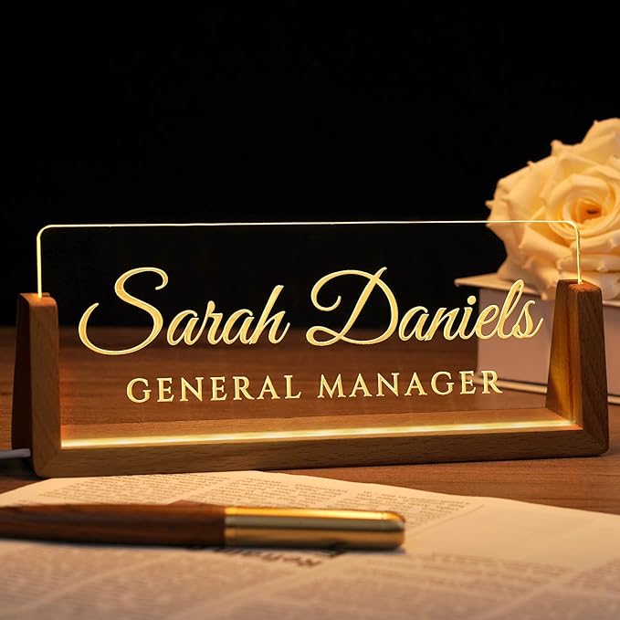 Desk Name Plate Personalized, Custom Office Light Up Name Plate by Ueedklaayy