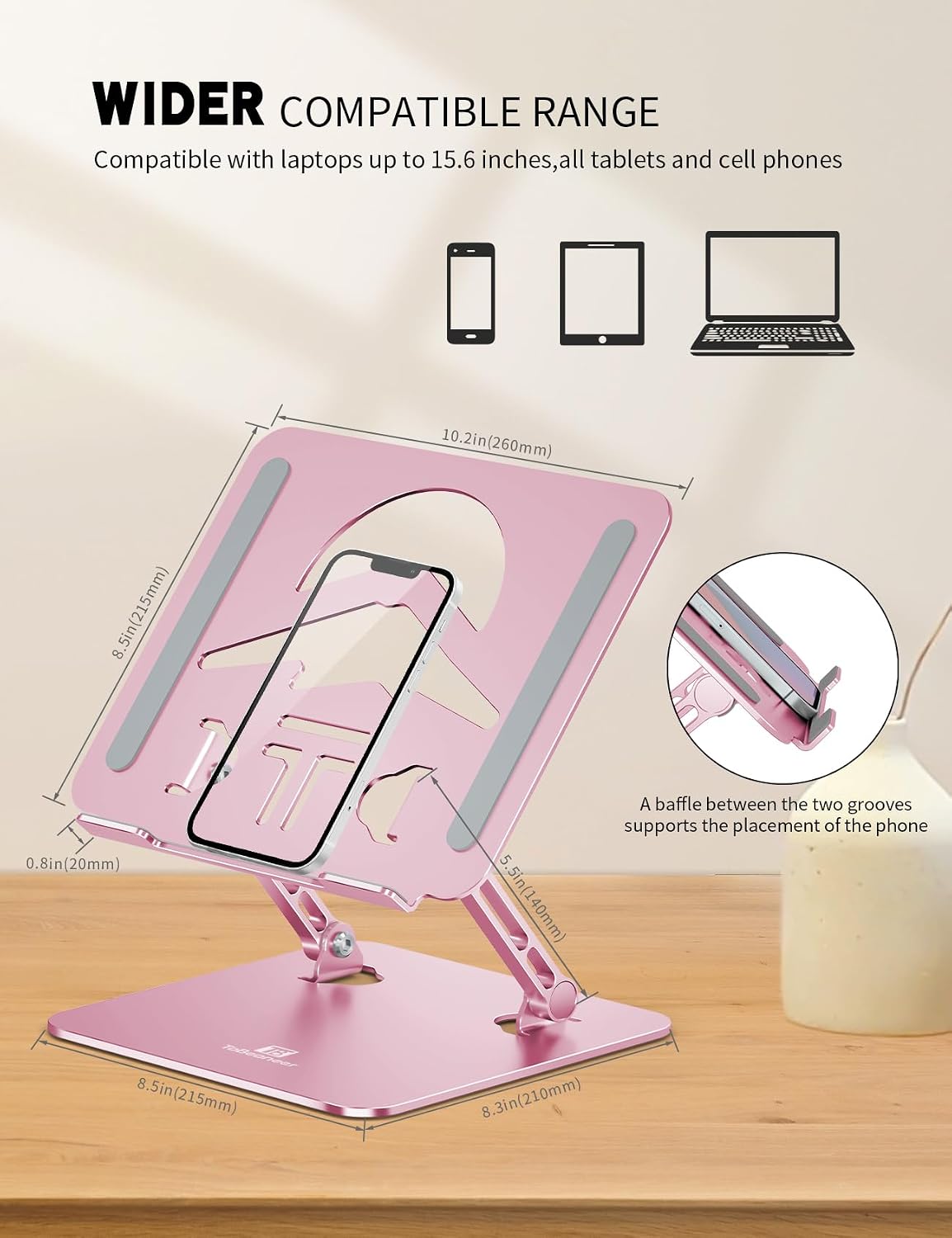 Z-Shaped Laptop Stand for Desk Fits 10"-16" Notebook, Puce Pink