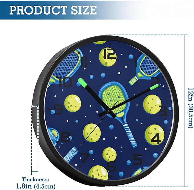 Vozoza Pickleball Game Sports 12 Inch Analog Wall Clocks Battery-Operated - Image 3