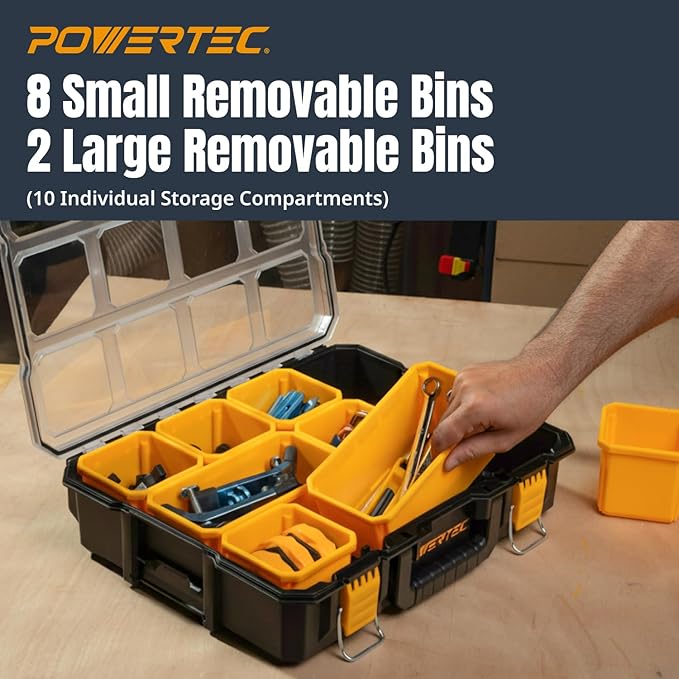 POWERTEC Small Parts Organizer & Tool Box – 10 Compartments, IP65 Water & Dust - Image 3