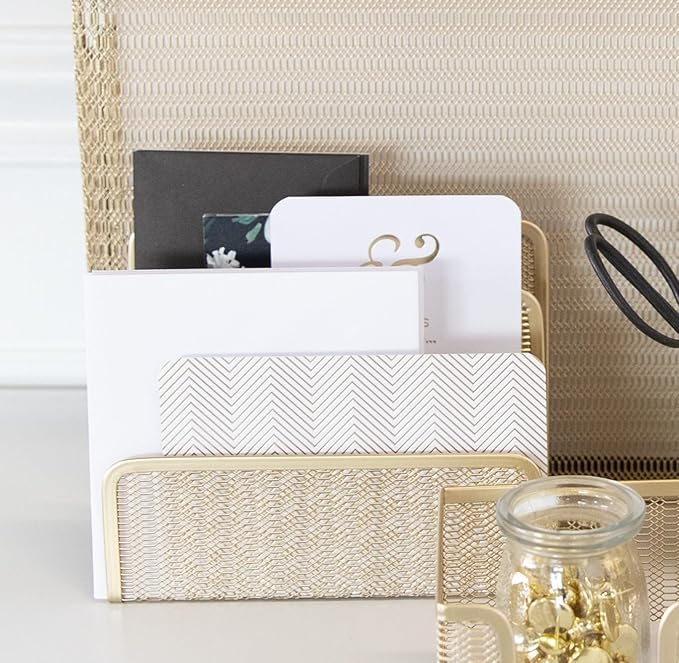 BLU MONACO | Gold Metal Mesh Mail Sorter Organizer Countertop | Paper Sorter - Image 4