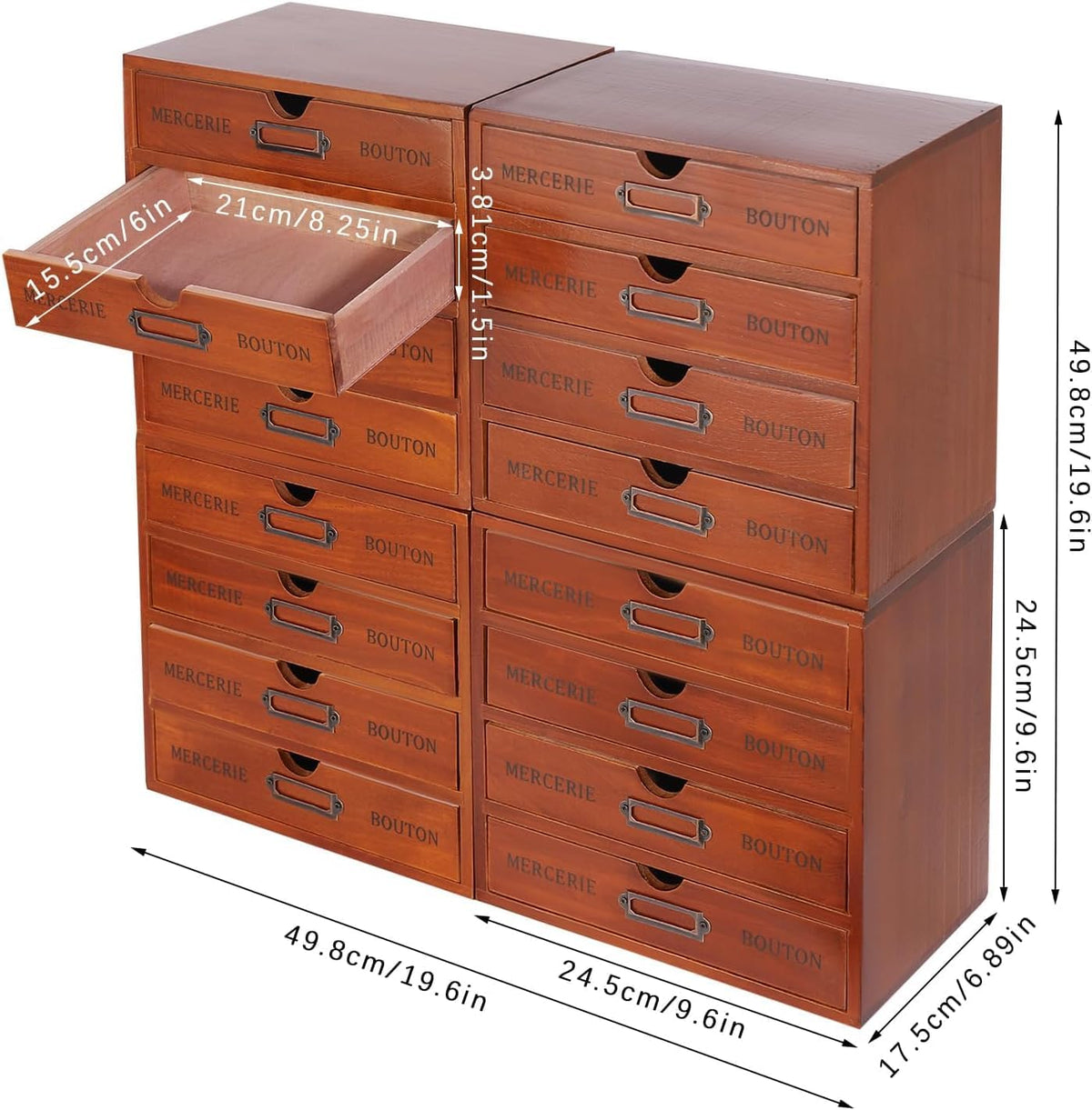 Vintage Wooden Drawer Organizer with 16 Drawers, 4-Tier Stackable Desktop Sto...