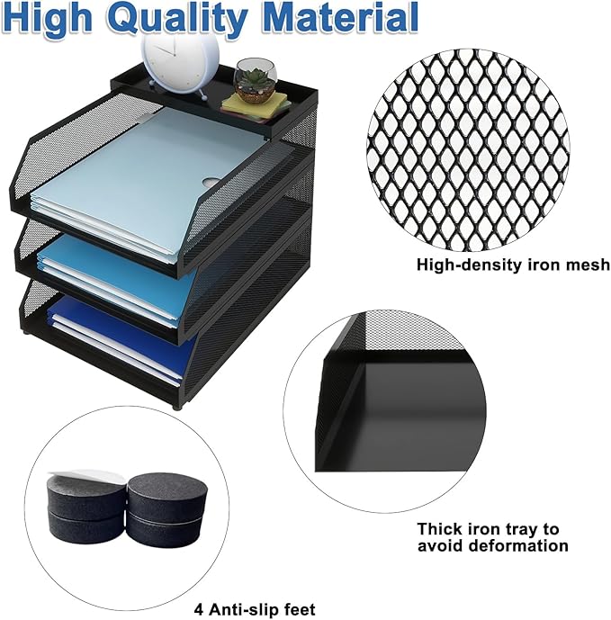 Natwind 3-Tier Desk Organizer, Desk Accessories, Stackable Paper Tray, Metal - Image 3