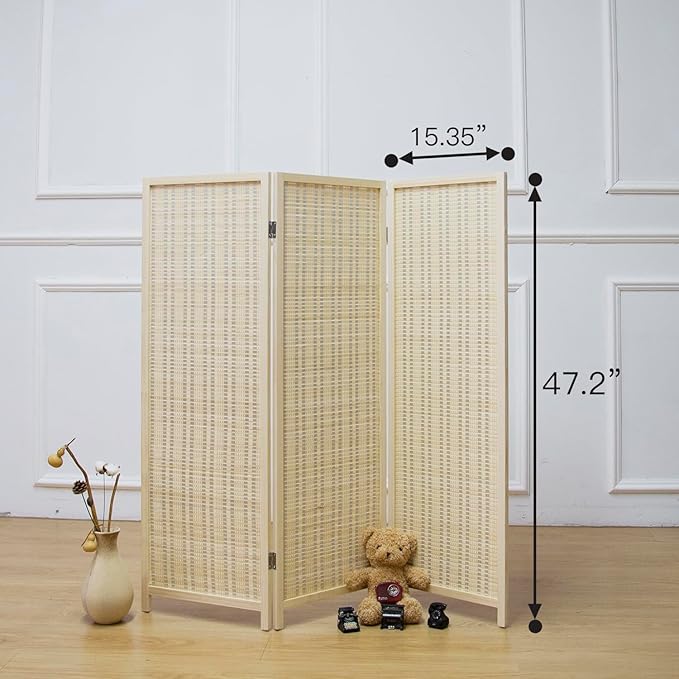 Furnnylane 3 Panel Short Room Divider Screen, Small Bamboo Panel Divider - Image 5
