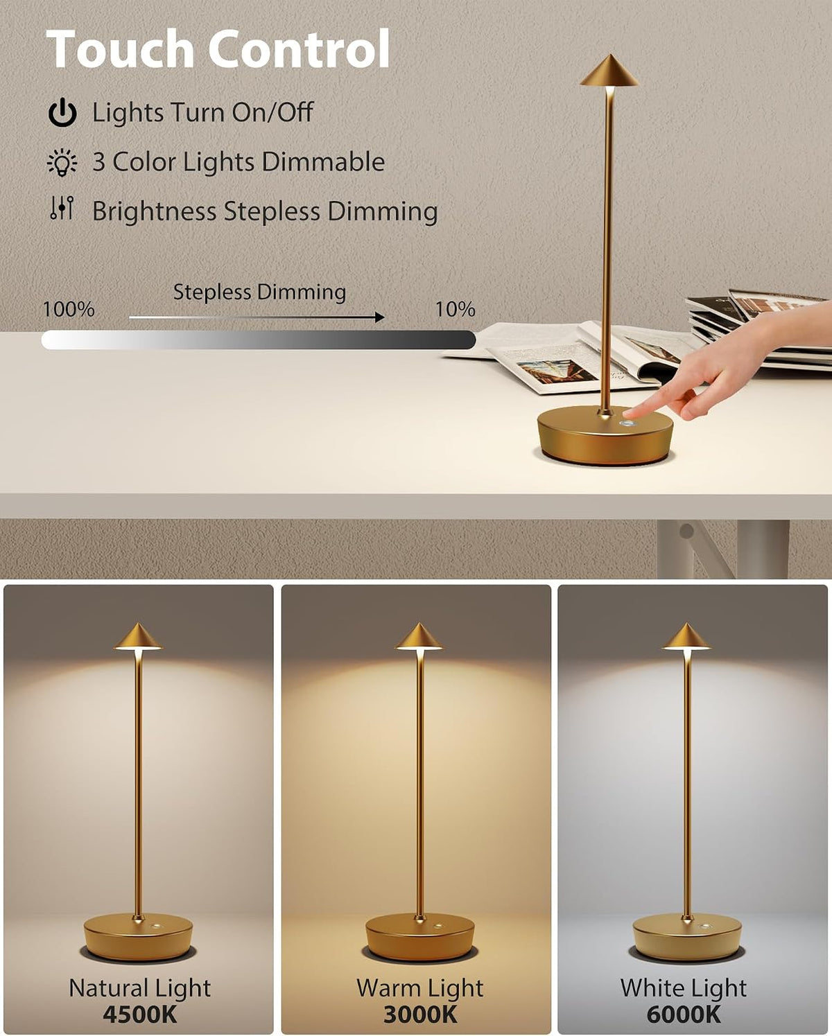 LED Cordless Rechargeable 6000mAh Battery Outdoor Table Lamps
