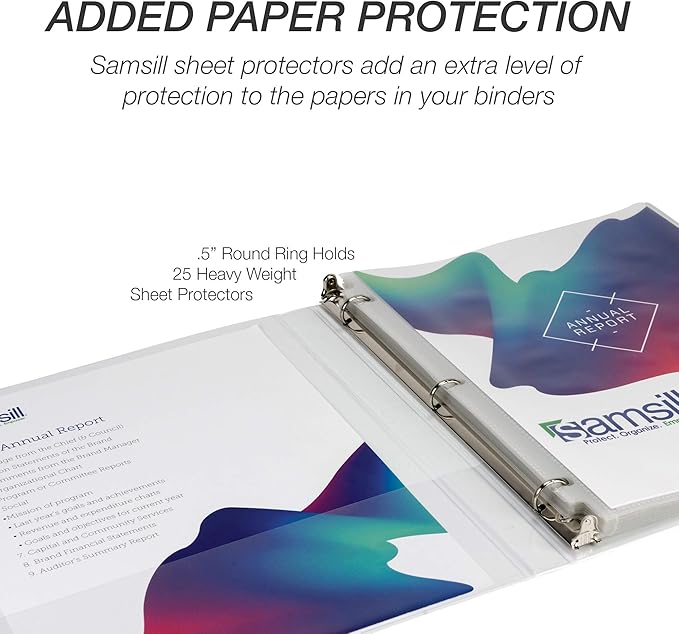 Samsill Durable .5 Inch Binder, Made in the USA, Round Ring Customizable Clear - Image 7