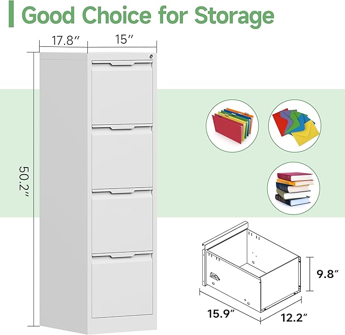 4-Drawer File Cabinet with Lock, Metal Vertical Filing Cabinets - Image 3