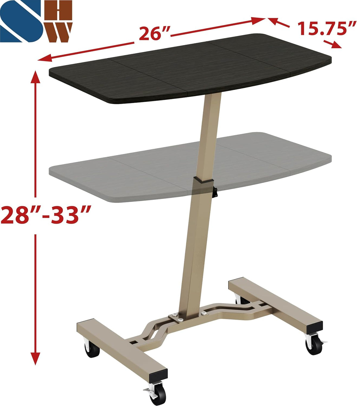 Le Crozz Mobile Height Adjustable Laptop Rolling Cart, Espresso