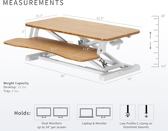 VIVO 32 inch Desk Converter, K Series, Height Adjustable Sit to Stand Riser - Image 3