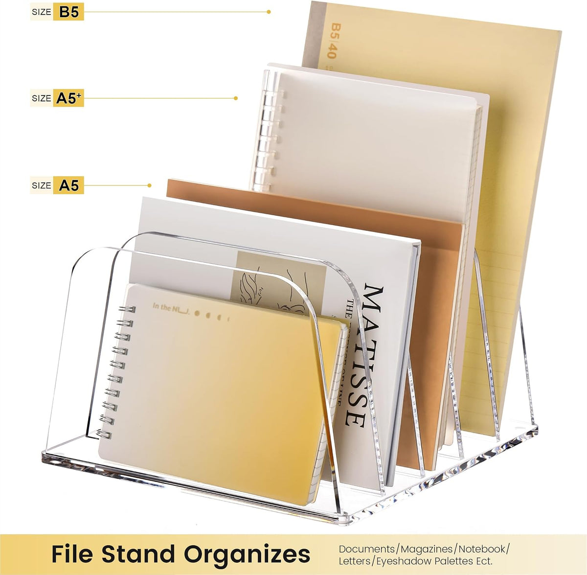 YUXUN Desk File Organizer,5-Section Vertical Clear Acrylic Desk Organizer Fil...