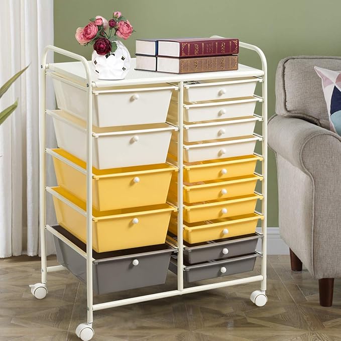 Giantex 15-Drawer Organizer Cart Office School Storage Cart Rolling Drawer Cart - Image 9