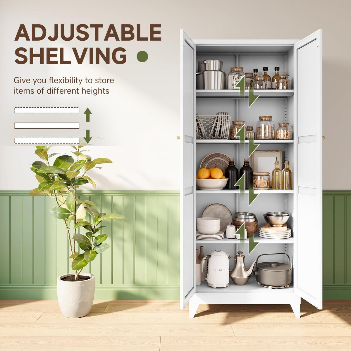 letaya 75" h metal storage cabinet with 2, front angle view