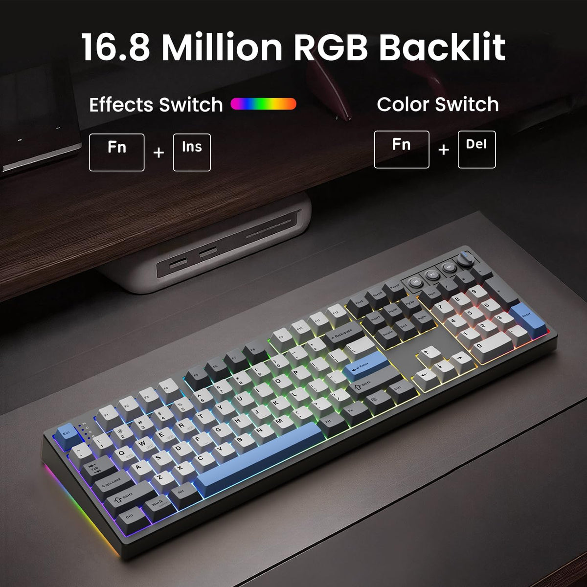 Kisnt KN104 Wireless Mechanical Keyboard, 100% Full Size with Knob, Bluetooth...