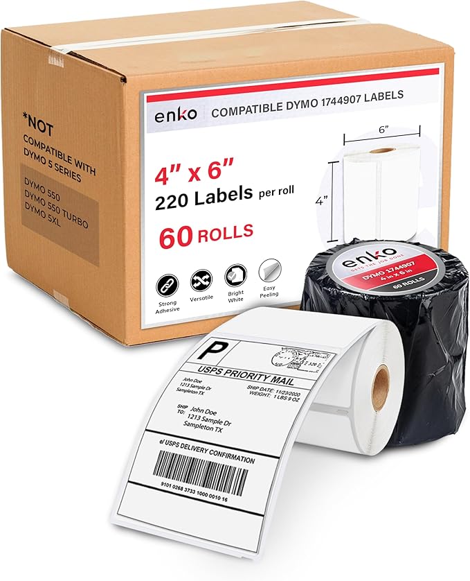 enKo Compatible Zebra 4x6 Label and Dymo Labels 1744907 by enKoProducts