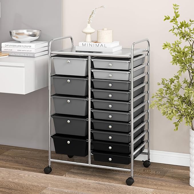 DORTALA 15-Drawer Rolling Storage Cart - Image 2