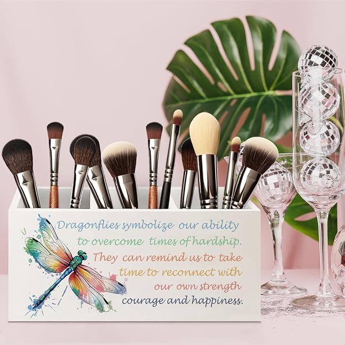 URLLUAE Inspirational Dragonfly Wooden Pen Pencil Holder - Image 2