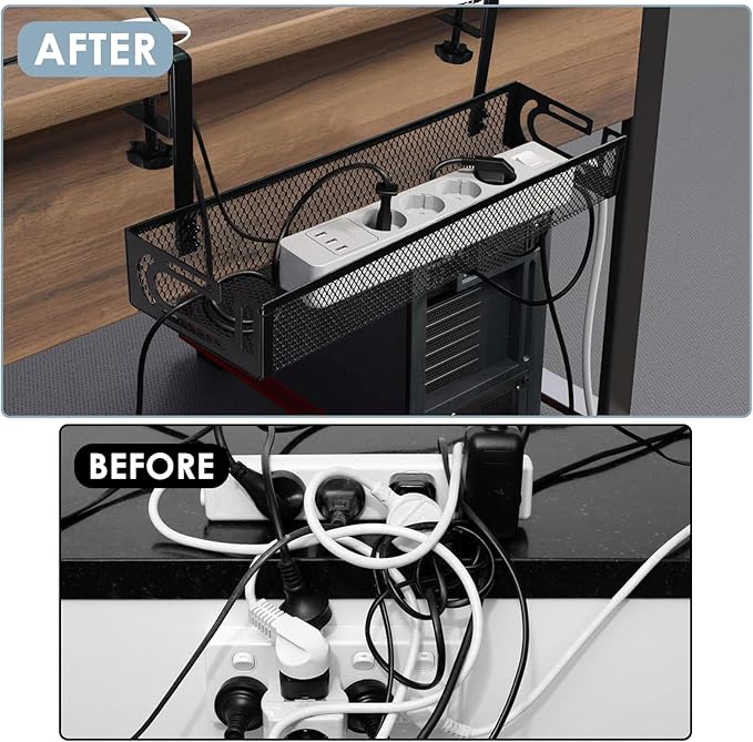 Cable Management, 2 Pack Cable Management Under Desk No Drill, Metal Cord - Image 6
