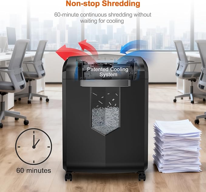 Bonsaii Heavy Duty 18-Sheet Cross-Cut Paper Shredder 60-Minute Runtime 6-Gallon - Image 4