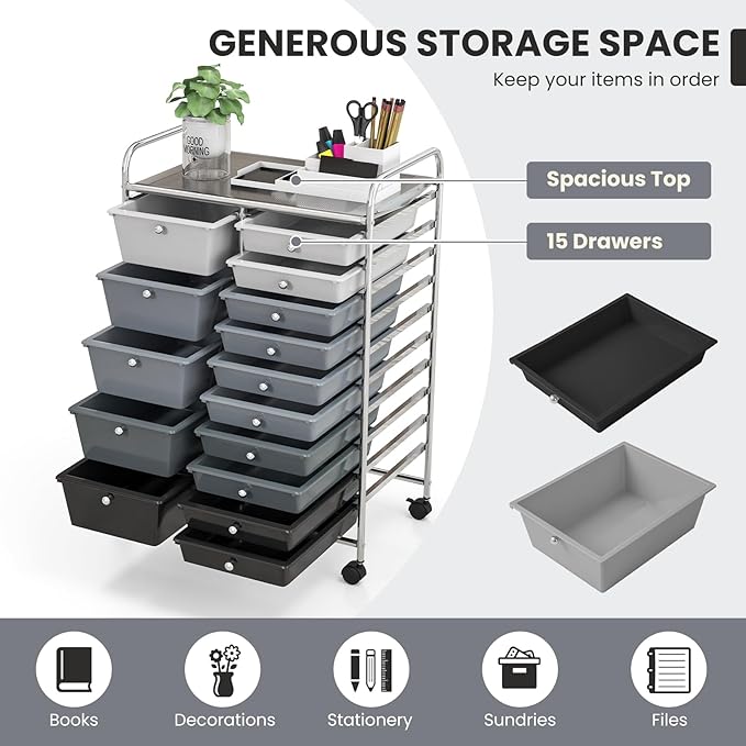 GOFLAME 15-Drawer Rolling Storage Cart, Craft Storage Cart - Image 4