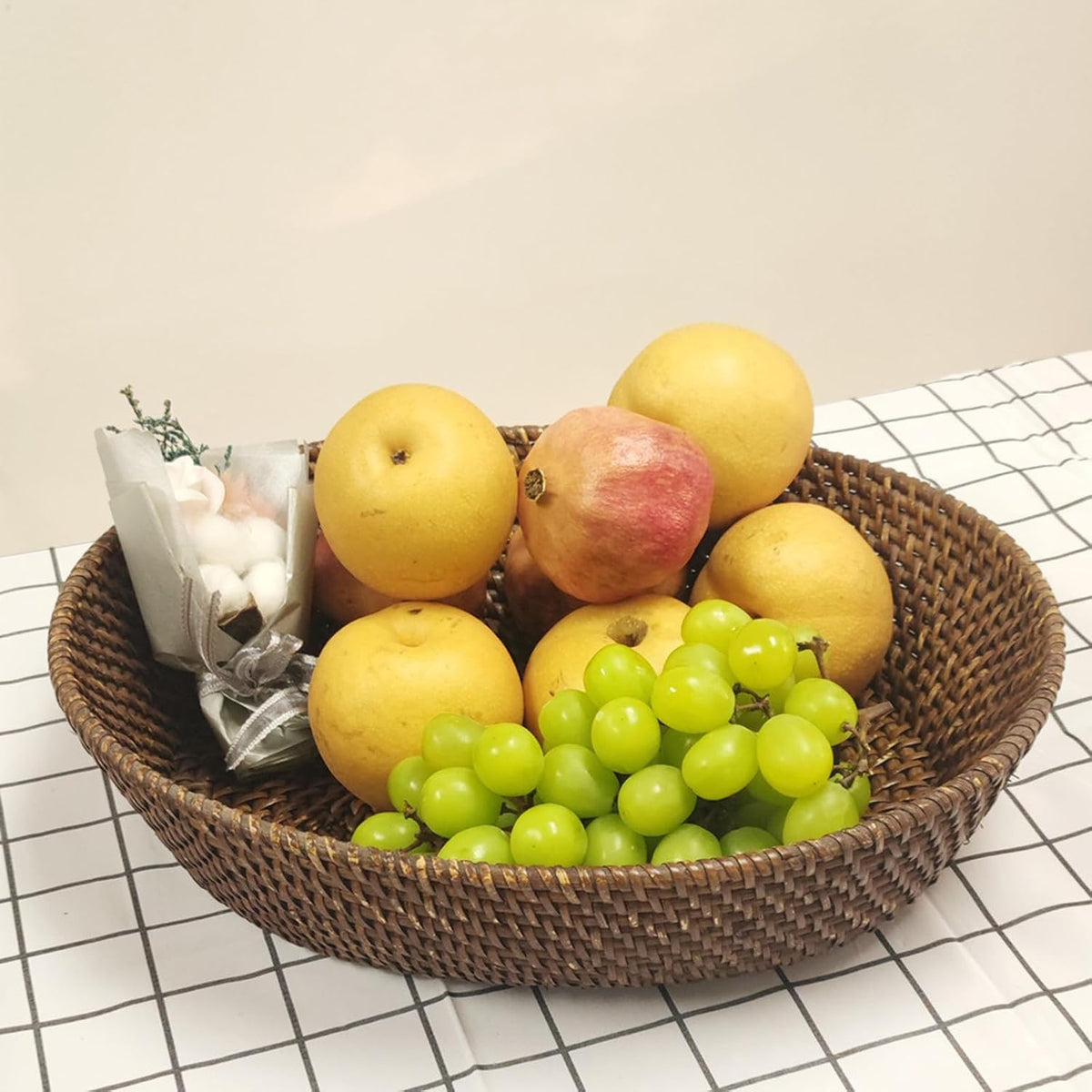 Large Rattan Fruit Basket Bread Serving Bowl with 4" High Wall, Dark Bro...
