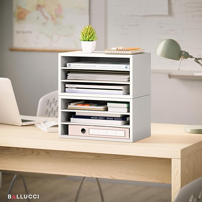 Ballucci Paper Organizer, 3-Tier Stackable Wood Desk Organizer, Document File - Image 5