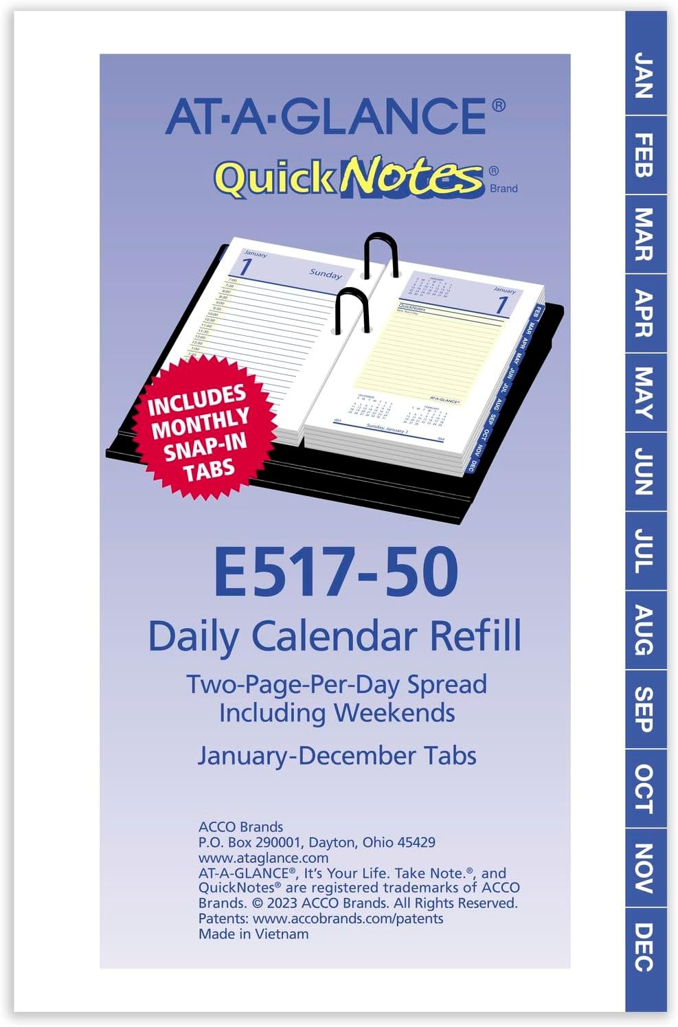 AT-A-GLANCE 2025 Desk Calendar Refill, Daily, 3-1/2" x 6", Standard, Loose-Leaf, QuickNotes (E5175025)