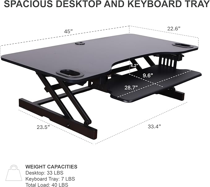 Rocelco 45" Height Adjustable Standing Desk Converter - Image 2