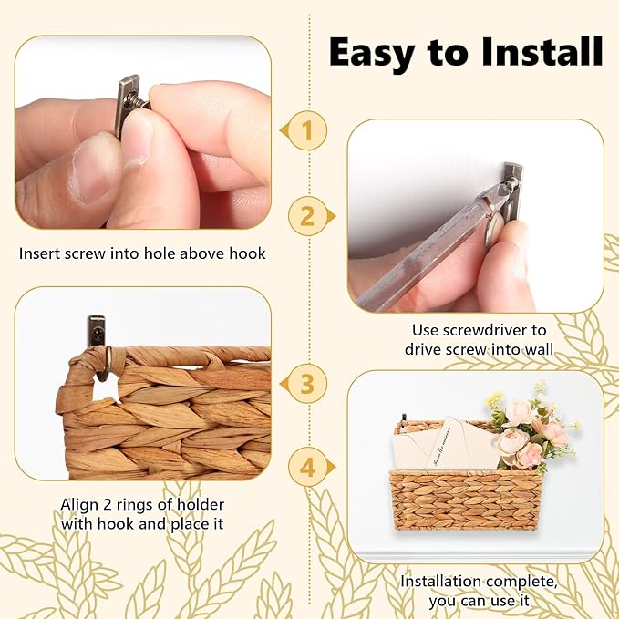 2 Pcs Woven Mail Holder Wall Mount Basket Rattan Wall Letter Holder Wicker - Image 5