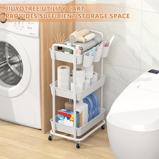 JIUYOTREE 3-Tier Plastic Rolling Storage Cart Utility Cart - Image 5