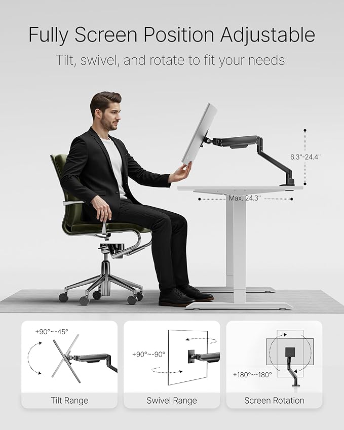 monTEK Deluxe Monitor Arm with USB A/C up to 40 Inch Holds 26.4 lbs Curved - Image 4