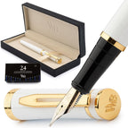Wordsworth & Black Fountain Pen Set, 18K Gilded Medium Nib, Includes 24 Pack