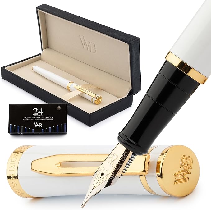 Wordsworth & Black Fountain Pen Set, 18K Gilded Medium Nib, Includes 24 Pack by WordsworthBlack